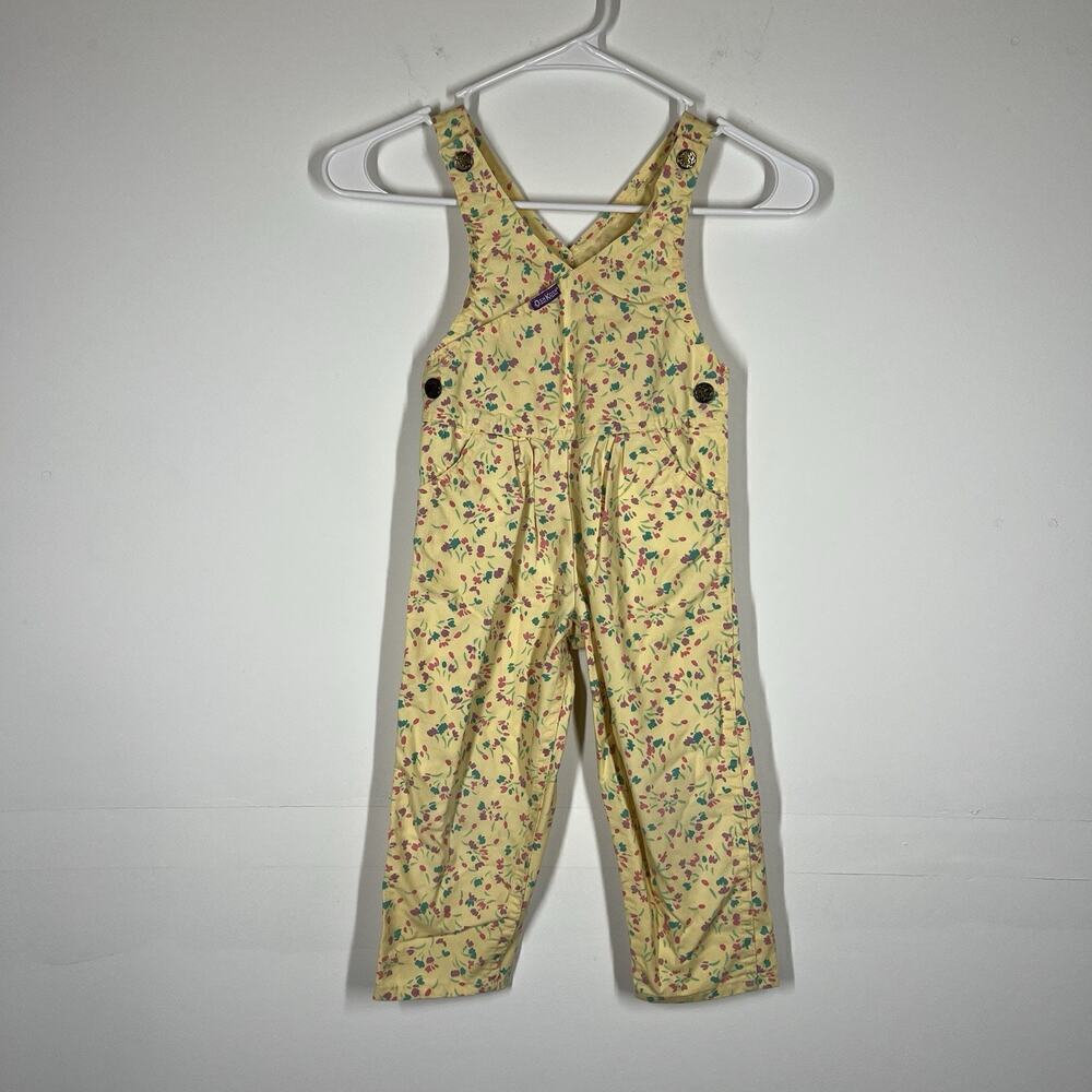 Vintage OshKosh B’Gosh Yellow With Pink Floral Overall Vestbak Size 4T
